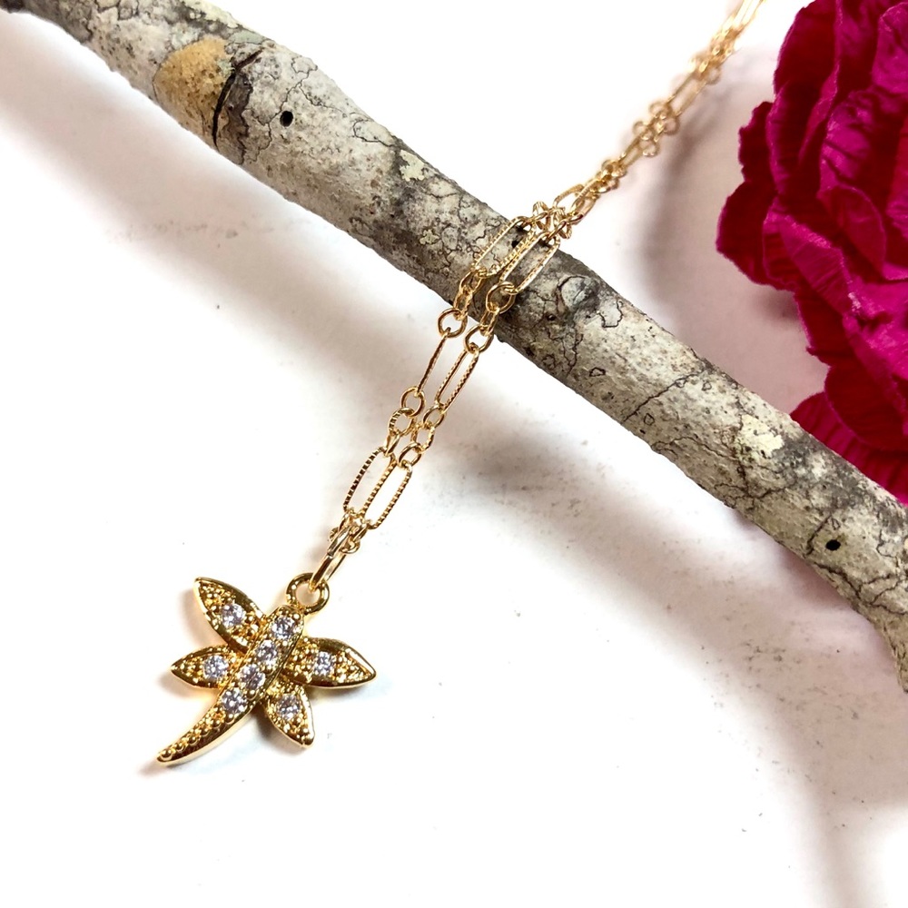 Dragonfly Necklace, Butterfly, Flower, Minimalist